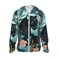 thumbnail image 2 of Uemuo Black Panther Floral Illustration Pattern Women's Full Zip UPF 50+ Sun Protection Hoodie Jacket Long Sleeve Sun Shirt Hiking Outdoor Performance with Pockets-, 2 of 9