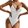 thumbnail image 2 of Women Swimsuit Solid Color One Piece Beachwear Padded Underwire Drawstring Swimwear for Swimming, 2 of 7