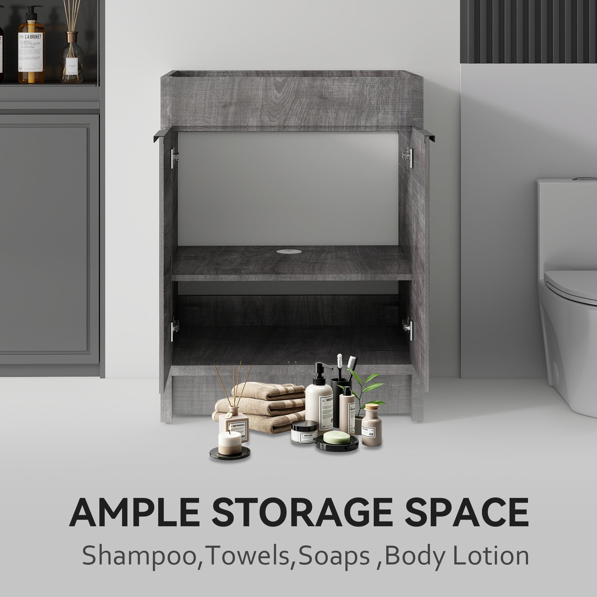 Leumius 24" Bathroom Vanity Cabinet with Soft-Close Double Doors,Freestanding Bathroom Vanity,Spacious Interior Storage,Cabinet Only,Grey