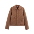 thumbnail image 3 of Women'S Winter Quilted Jackets Long Sleeve Button Down Puffer Jacket Outerwear Coats with Pockets Brown M, 3 of 6