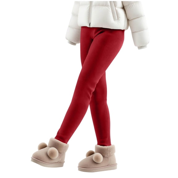 Thermal Leggings for Girls Winter Sherpa Fleece Lined Tights Elastic Waisted Solid Color Warm Comfy Yoga Pants 2025 Wine 150