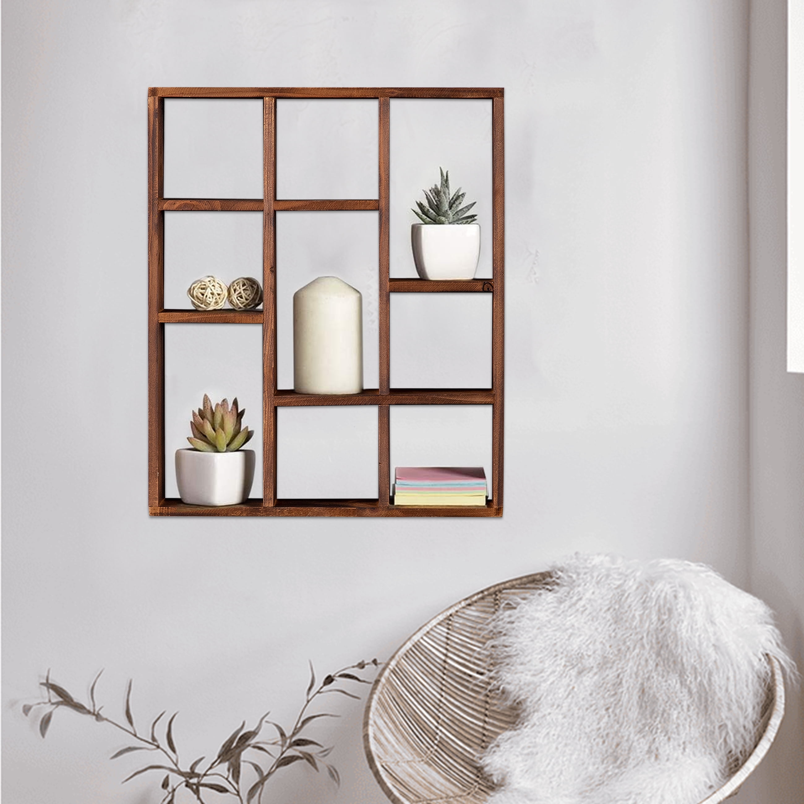SOFE Rustic Brown 9-Cube Shelves for Wall Floating Shelves, Compartment Large Shadow Box Frame, Wall Mounted Curio Cabinet, Shadow Box with Shelves, Knick Knack Display Shelf