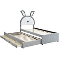 thumbnail image 5 of Twin Size Upholstered Platform Bed with Trundle and 3 Drawers, Twin Bed Frame with Rabbit-Shaped Headboard and Embedded LED Lights, 5 of 8