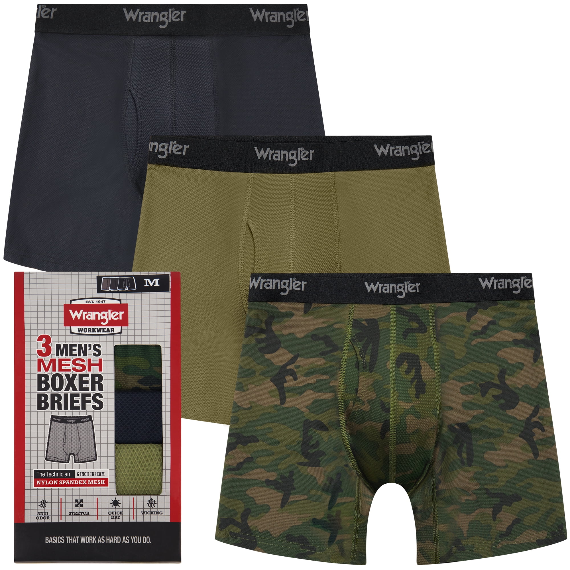 Wrangler Men's Breathable Mesh Boxer Briefs, 3 Pack