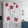 thumbnail image 5 of Red Floral Spring Semi Sheer Curtains Drapes for Living Room, Bedroom, French Doors Window 72 Inches Long, Summer Botanical Pastoral Elegant Rod Pocket Chiffon Curtain Drapery Voile Draperies Panel, 5 of 6