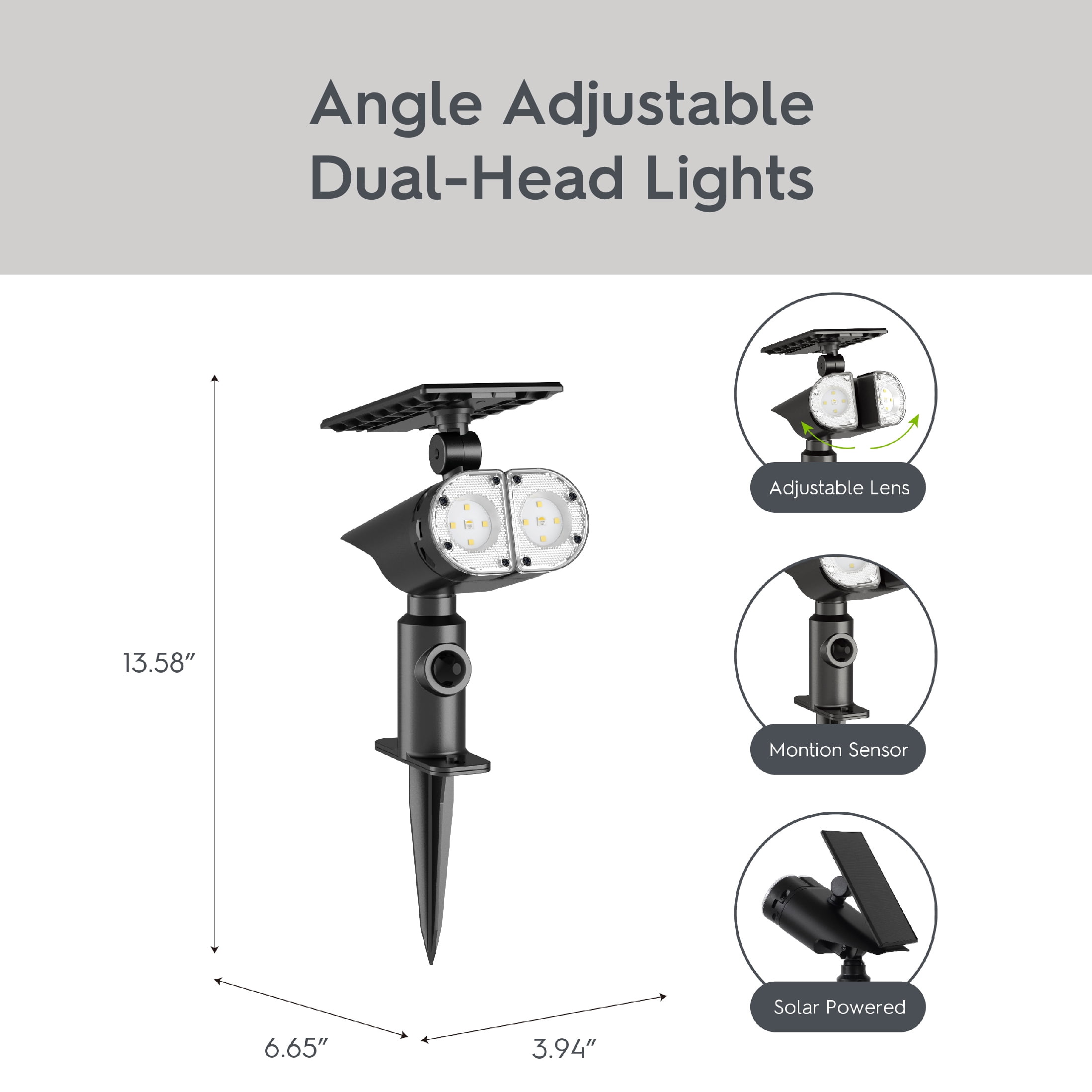 Better Homes & Gardens 2-Pack Solar Motion Sensor Adjustable LED Outdoor Spotlights, 600 Lumens