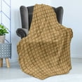 thumbnail image 4 of Retro Soft Flannel Fleece Throw Blanket, Grungy Look Print with Perpendicularly Interlocking Circles and 4 Leaf Plants, Cozy Plush for Indoor and Outdoor Use, 50" x 60", Caramel and Tan, by Ambesonne, 4 of 5
