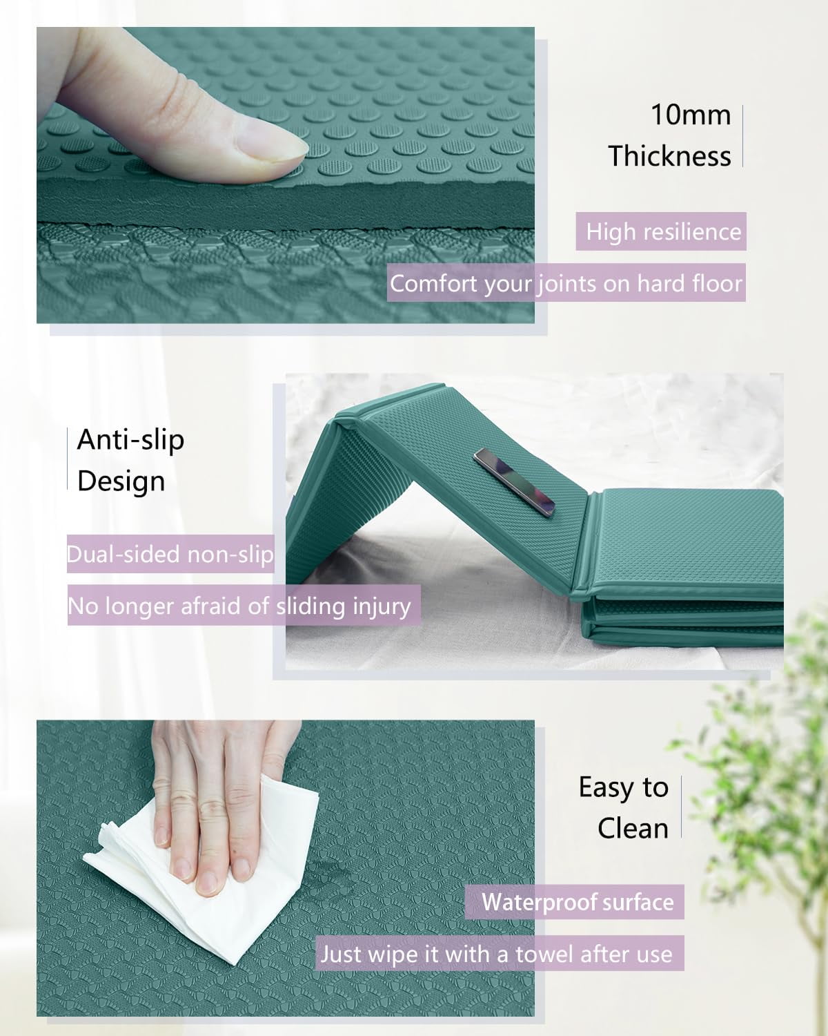 YR Foldable TPE Foam Non-Slip Exercise Yoga Mat, Large Folding Travel Mats, 10mm Thick