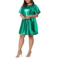 thumbnail image 4 of Agnes Orinda Women's Plus Size Metallic Round Neck Short Sleeve Party Clubwear Loose Mini T-Shirt Dresses 2X Green, 4 of 5