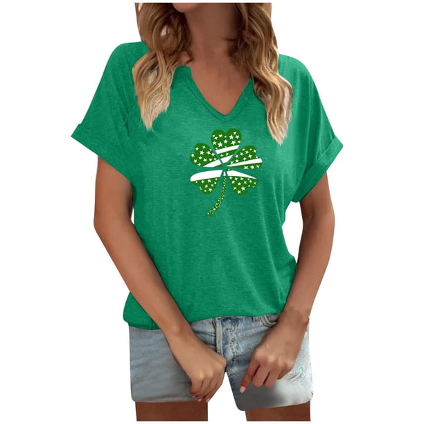 Tops Cortos para las Mujeres San Pablo's Día Impreso Cuello en V Envuelto Casual Top, Ligero para Todas las Estaciones Hogar Y Uso Diario