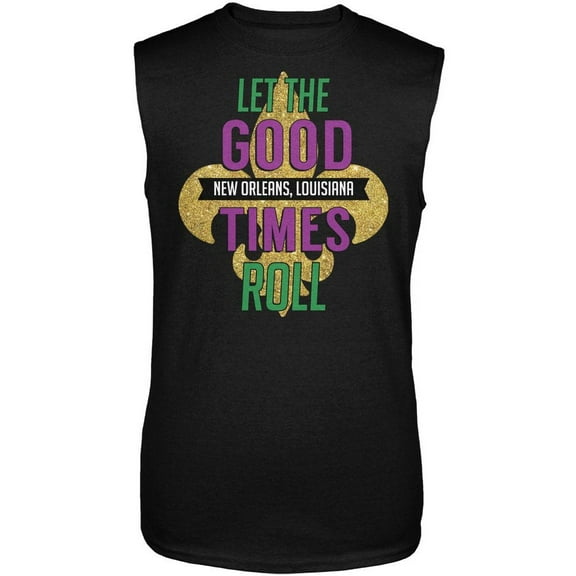 Mardi Gras Let the Good Times Roll Black Adult Sleeveless Shirt - 2X-Large