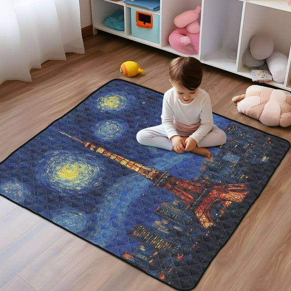 WOBOGO Tokyo Tower Night View Baby Playmats Extra Large Waterproof Rollable Activity Pads for Toddlers 50×50inch