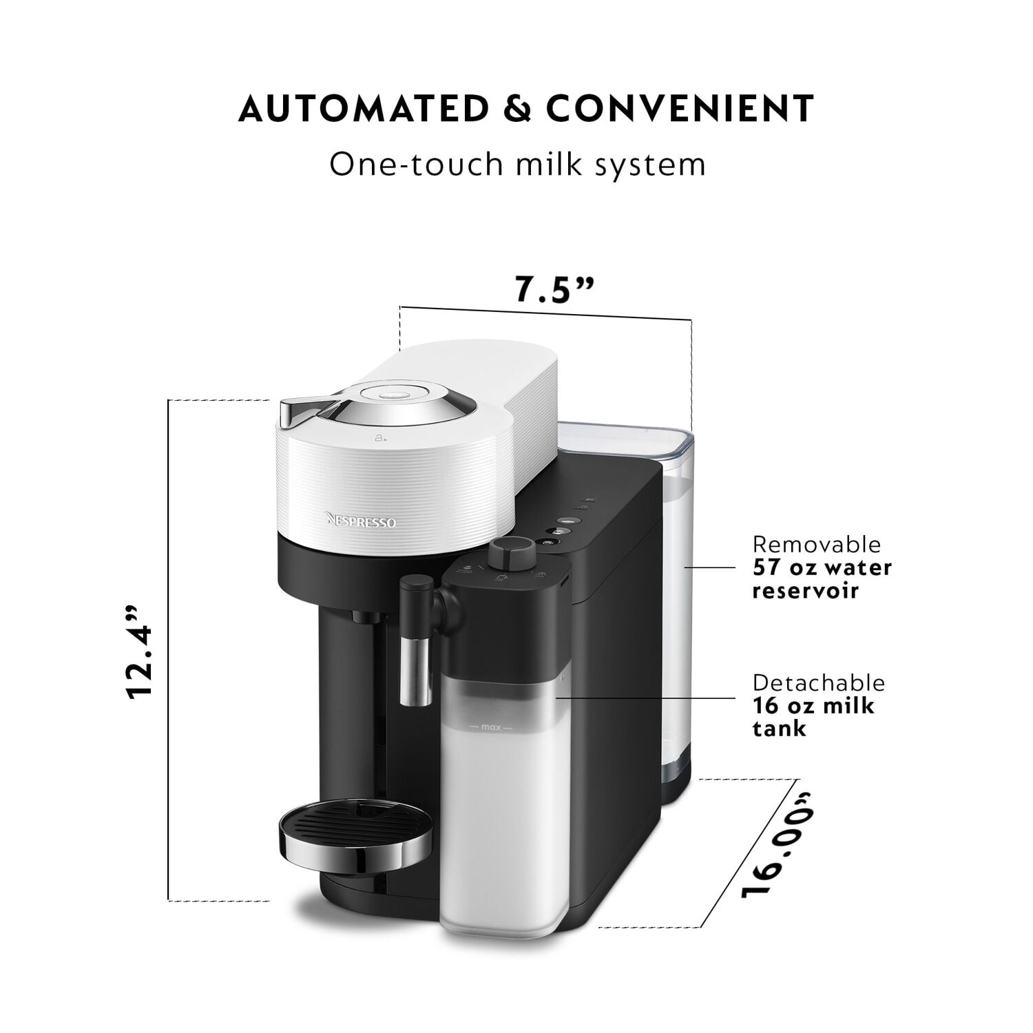 Nespresso, Vertuo Lattissima Coffee Machine, White, with Milk