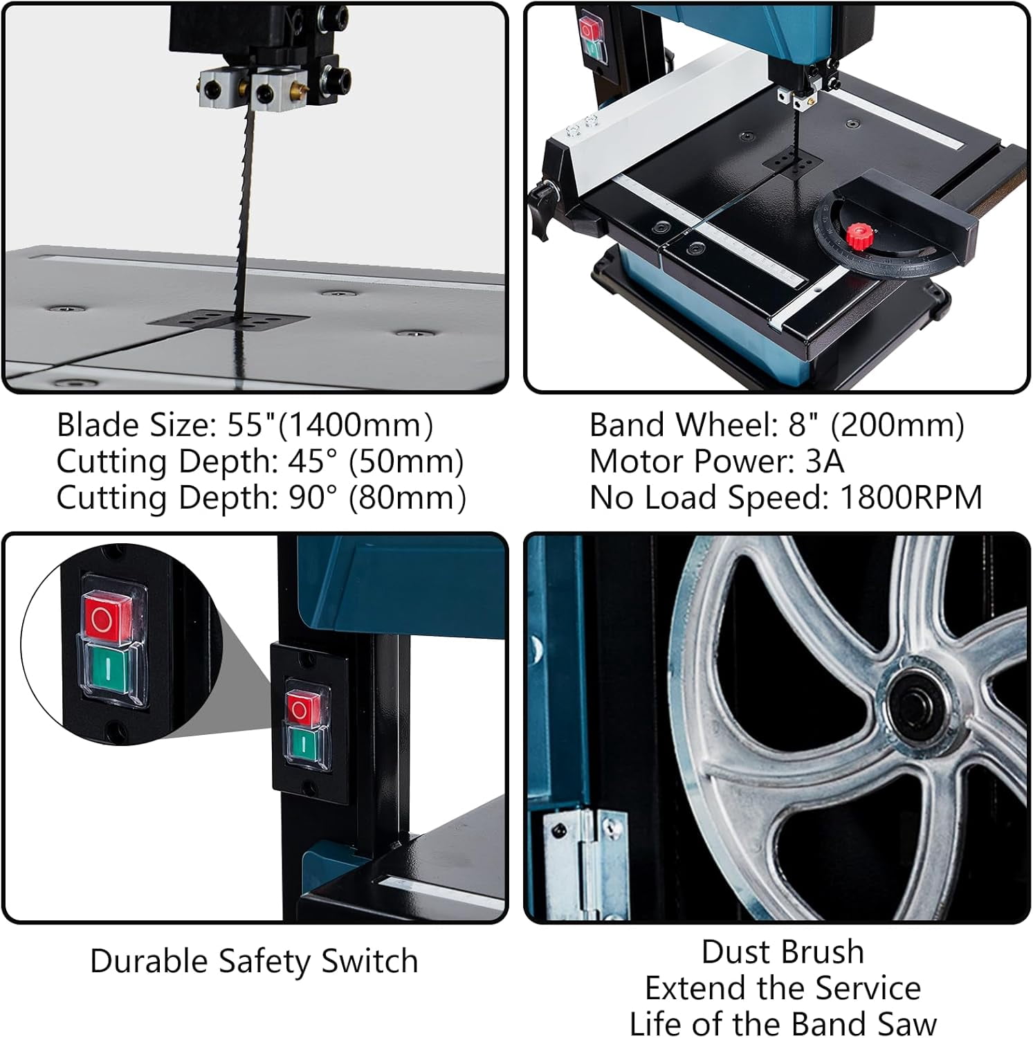8-Inch Benchtop Bandsaw with 3A Copper Motor 1800 RPM 0-45 Tilt Fence and Miter Gauge for Wood Metal Plastic Cutting