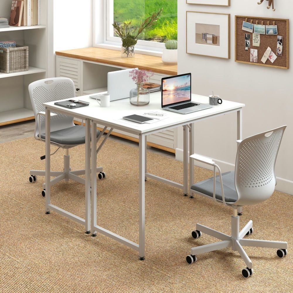 Demi Bonn 40" Small Computer Desk with Heavy-duty Metal Frame, Small Home Office Desk Study Writing Table, White