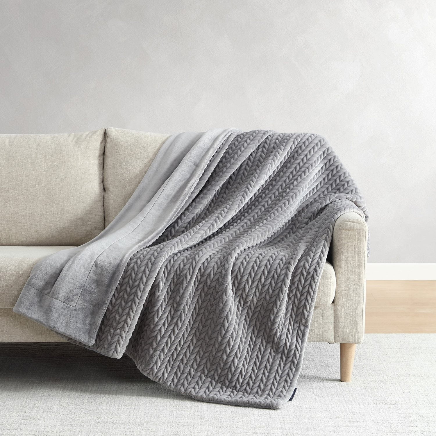 Ann Taylor Chevron Plush Throw Blanket, 60" x 70" (Gray)