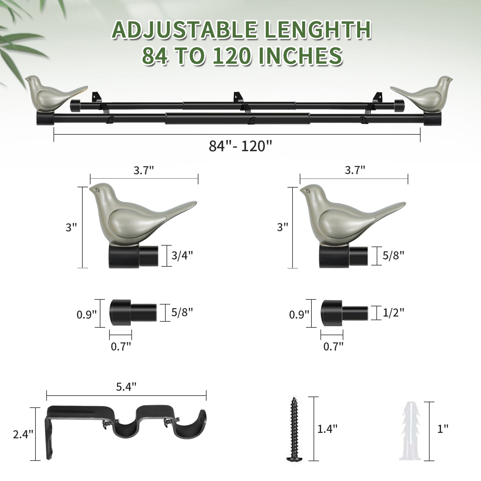Meriville 1" Diameter Telescoping Double Window Treatment Curtain Rod, 28"-48", End Cap Finials, Satin Nickel Finish