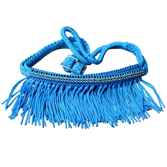 HILASON Braided Barrel Horse Racing Reins 1” x 8ft Crystal Center Band Fringes