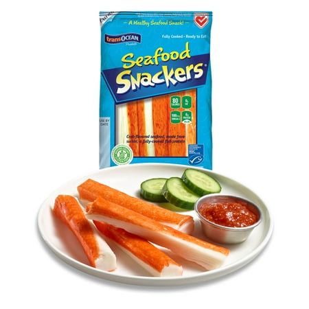 TransOcean Seafood Snackers Imitation Crab, Stick Style, 3 oz Plastic Bag, Gluten-Free, Fully Cooked