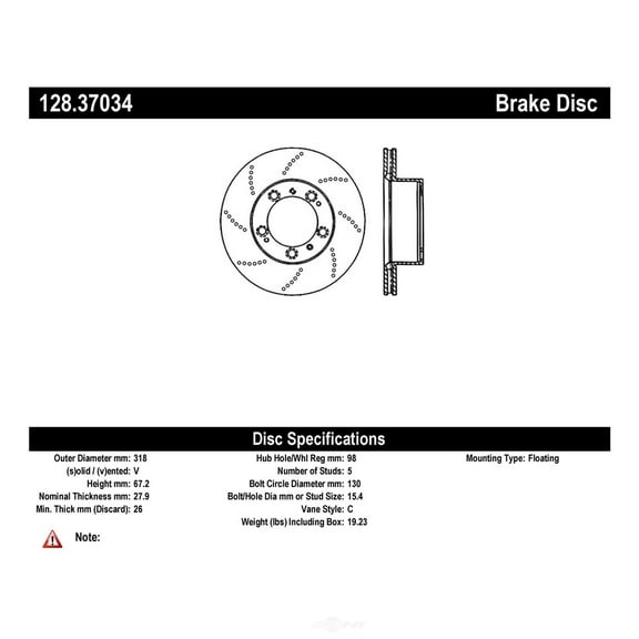 Centric 128.37034 Premium Brake Rotor Fits select: 2006 PORSCHE 911, 2007 PORSCHE 911 NEW GENERATION