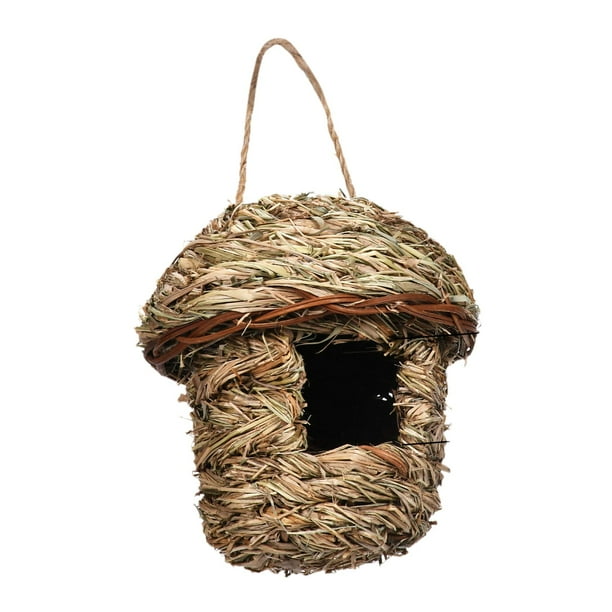 Casa para pájaros colgante de hierba, nido para pájaros, lugar de descanso acogedor, jaulas para pájaros hechas a mano 14cmx15cm