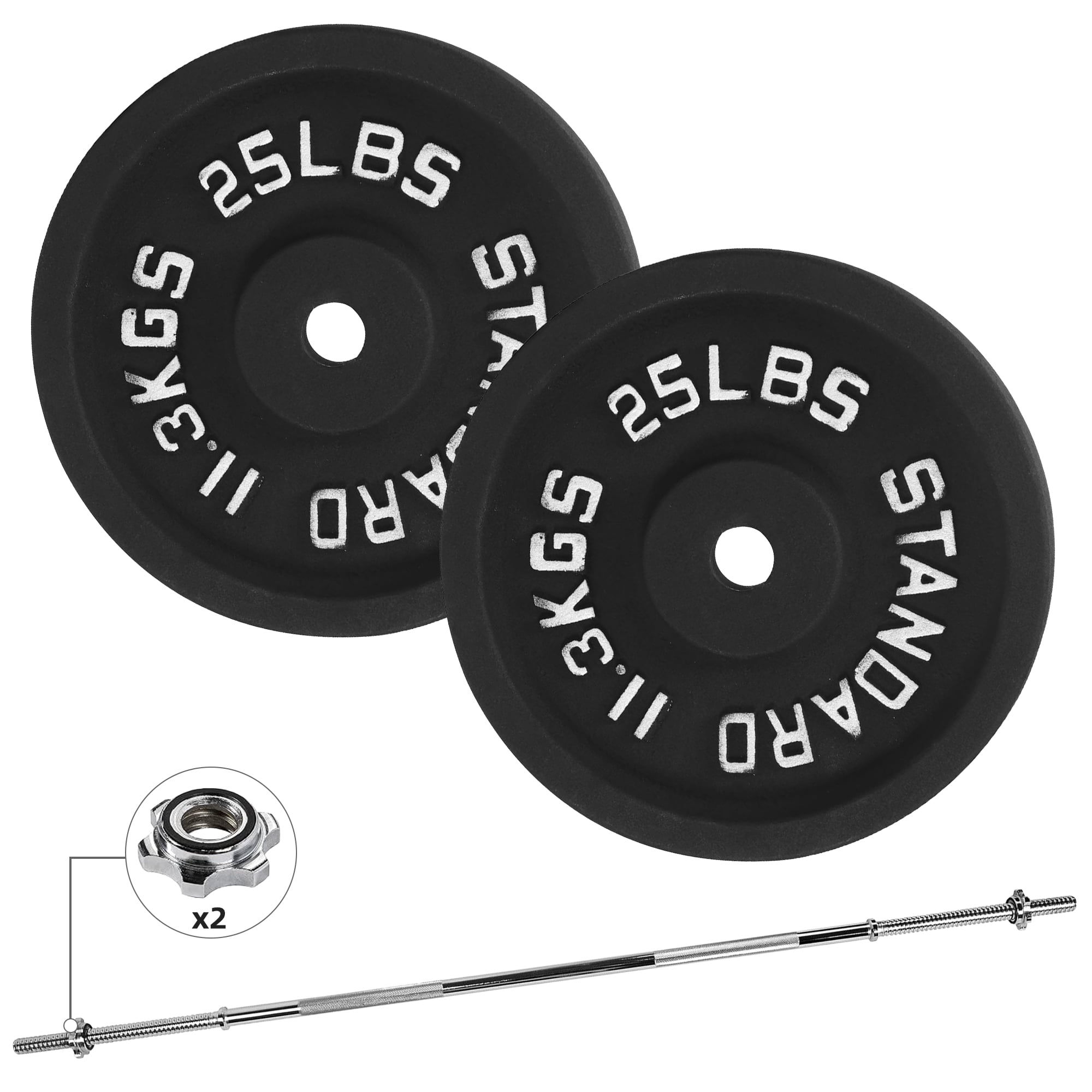 BalanceFrom 60 lbs fitness set, 5-foot standard barbell (10 lbs) with star lock, cast iron weight stack (50 lbs), suitable for a variety of training, suitable for home and professional gym