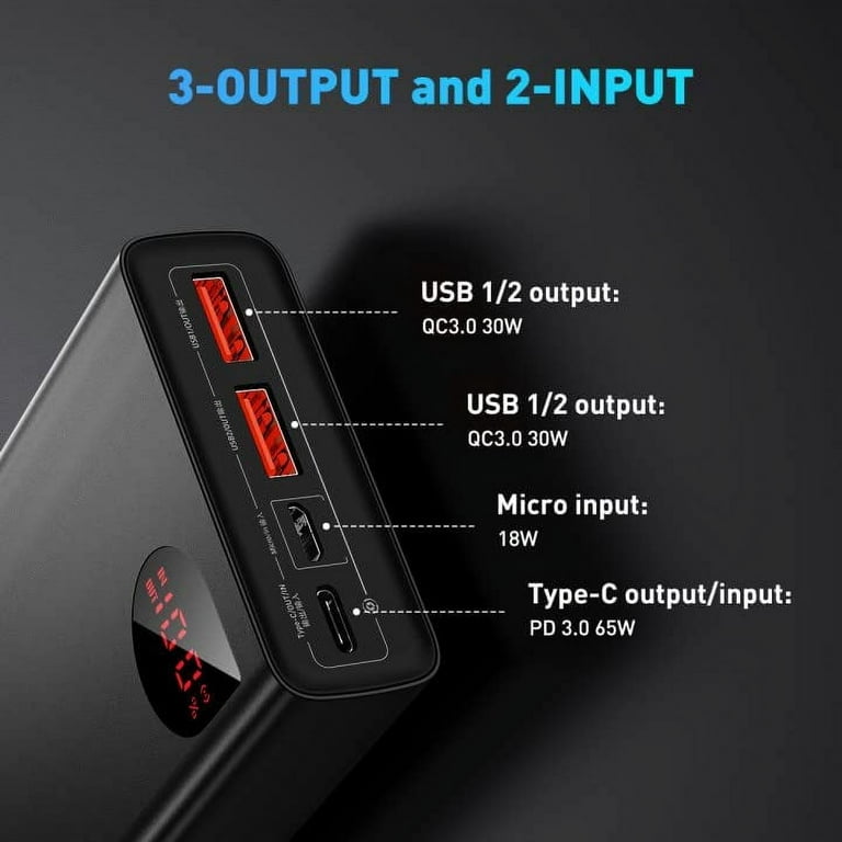  Baseus Portable Laptop Charger, 30000mAh Power Bank 65W Fast  Charging USB C Battery Pack, PD 3.0 7-Port Battery Bank for MacBook, IPad,  Dell, HP, Notebook, Switch, iPhone, Galaxy and More 