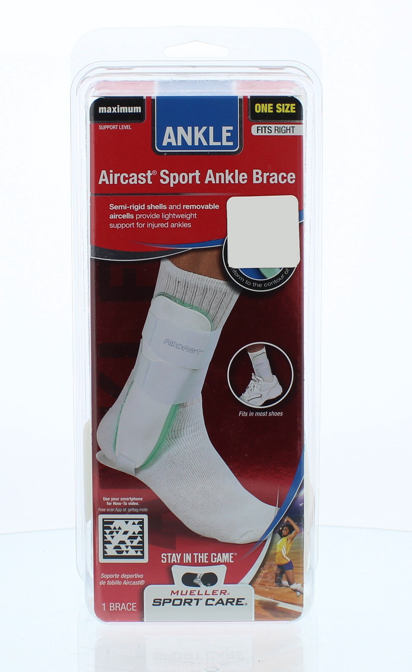 Mueller Aircast Sport Ankle Support Brace - Right Foot - White/Green