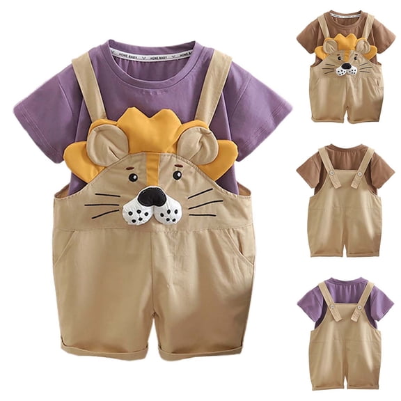 Baby Boy Outfit Boys Stylish T Shirt and Suspenders Shorts Jumpsuit Set for Leisure Boys' Clothing Sets Purple 4-5Y