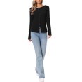 thumbnail image 2 of INSPIRE CHIC Knit Top for Women's Long Sleeve Button Fitted Solid Casual Blouse XS Black, 2 of 6