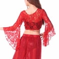 thumbnail image 5 of Qulqfy Women's Tie Front Bolero Shrug Red Sheer Flare Sleeve Lace Flowy Cardigans Women Latin Dance Tops, 5 of 7