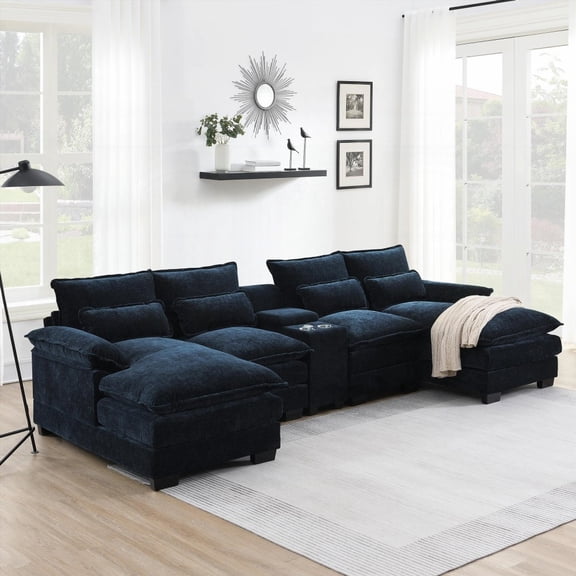 Modern 123*55" U-shaped Sectional Sofa with USB & Storage|Comfy Chenille