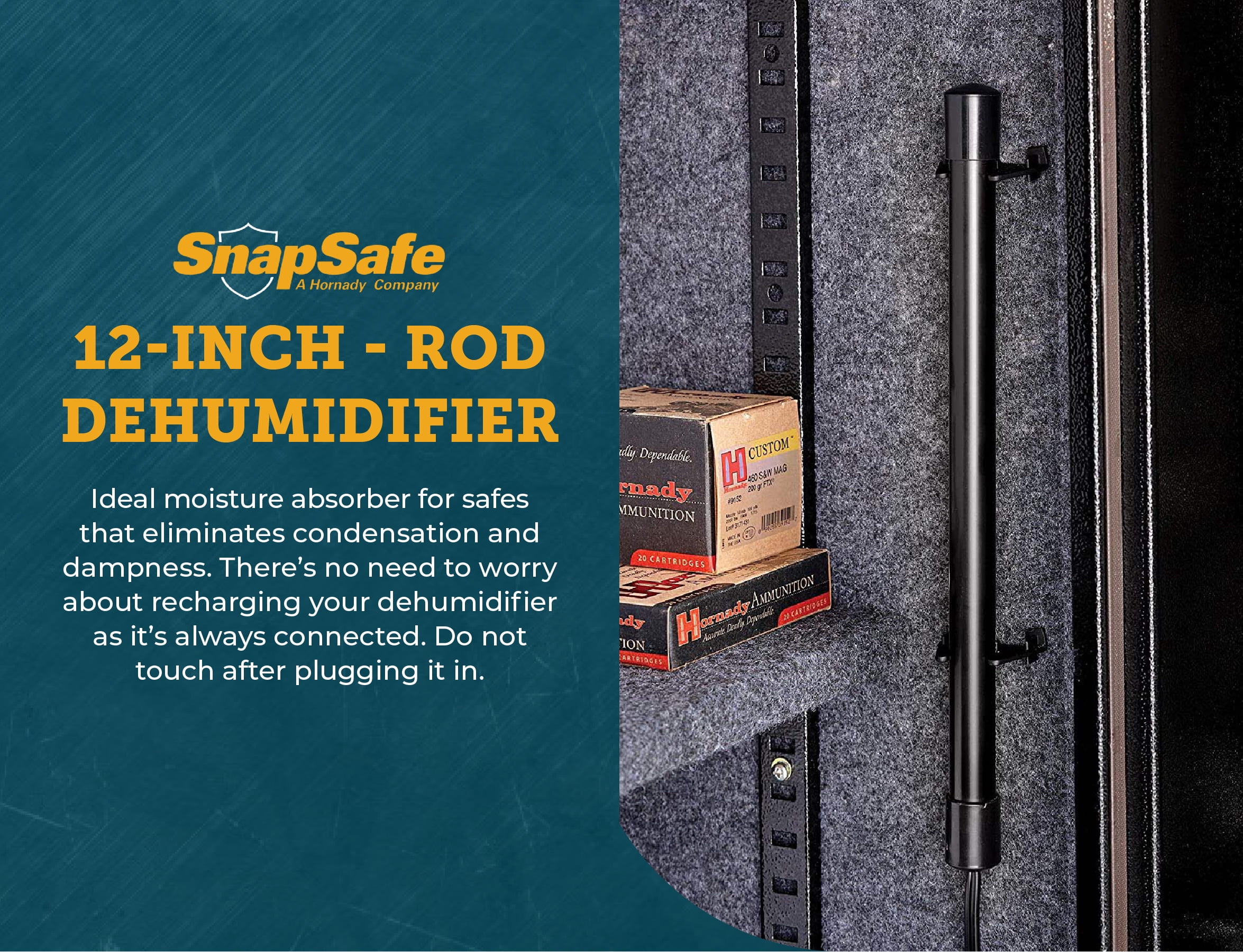 SnapSafe 12 inch Gun Safe Dehumidifier Rod, SNAP75903, Black