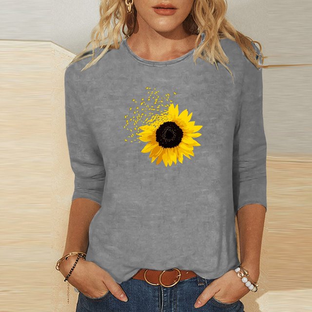 Fiudx Ofertas Del Día Camiseta Estampada a La Moda para Mujer, Blusa de Mangas 3/4, Tops Informales con Cuello Redondo