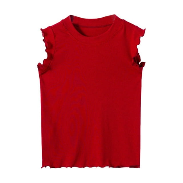LUOGENLI T-Shirt pour Filles Hauts d'Été pour Filles Manches Courtes Col Rond Blouse Tenue Décontractée T-Shirt Ludique pour Tous les Jours Tissu Confortable Extensible Âge 4 10 T-Shirts pour Filles Tendance Rouge 6-7 Ans