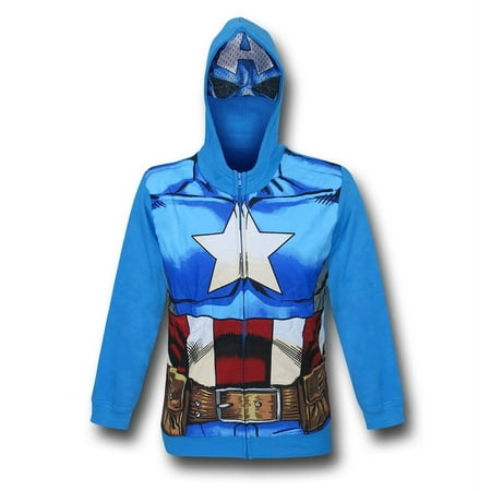 Captain America Costume Kids Zipper Hoodie with Mask-Youth Large (10-12)