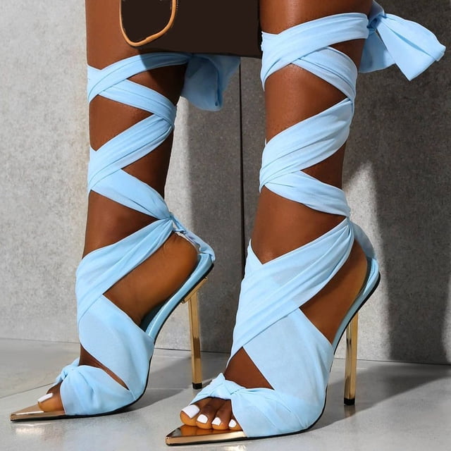 Zapatos de mujer Sandalias puntiagudas de color caramelo Zapatos de tacón alto a la moda con cordones Wmkox8yii hfjk4627