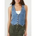 thumbnail image 3 of Bmnmsl Women Summer Denim Vest Sleeveless Button Vest Solid Slim Outwear Gilet for Casual Street Trendy Slim Fitted Denim Coat, 3 of 8