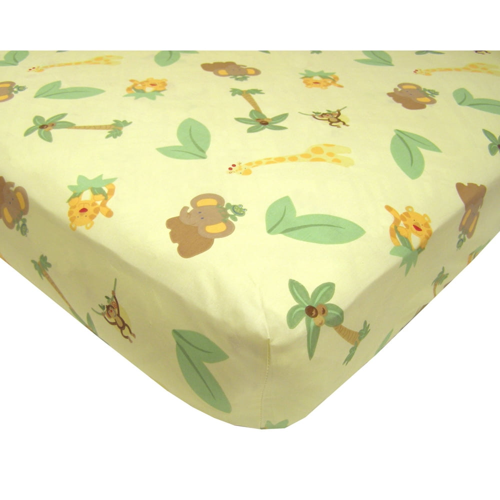 NoJo Jungle Babies 100 Cotton Yellow Safari Print Nursery Fitted Crib