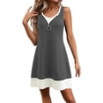 thumbnail image 2 of QUNYINEY Colorblock Womens Sun Dresses A Line Sleeveless Mini Casual Tank Dress Summer Quarter Zip Casual Loose Fit Crew Neck Dresses, 2 of 7
