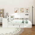 thumbnail image 2 of Wooden L-Shape Daybed with Seven Storage Cabinets and Two Storage Drawers, Multi-functional Bed with Study Desk and Built-in Bookshelf, White, 2 of 17