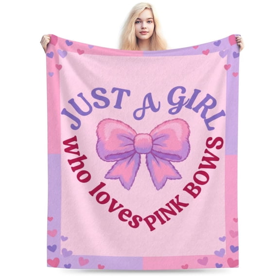 Pink Bow Throw Blanket Soft Cozy Flannel Fleece Throw, Home Decor Accessory , Lightweight Warm Wrap for Couch Sofa 50x40
