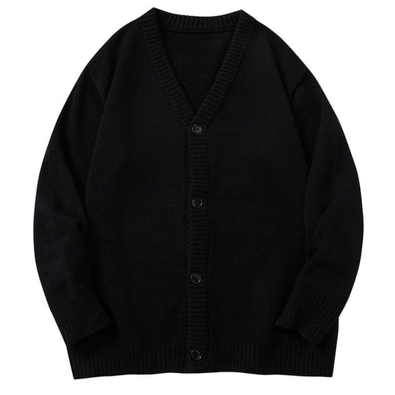 YUGYXL Men's Button Down Cardigan Sweater Casual V Neck Long Sleeve Fall Winter Outerwear Fashion Oversized Knitted Coats Black L