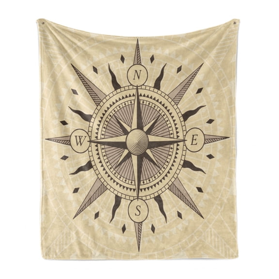 Compass Soft Flannel Fleece Throw Blanket, Vintage Exploration Windrose Design with Tan Background Abstract Elements Theme, Cozy Plush for Indoor and Outdoor Use, 60" x 80", Tan Taupe, by Ambesonne