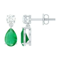 Rosec Jewels Pear Shape Emerald Teardrop Earrings with Moissanite for Women (AAA Quality), 925 Sterling Silver