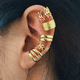 thumbnail image 5 of Juego de pendientes con clip para la oreja creativos y sencillos, personalizados, con hojas doradas, huecos, de múltiples capas, con clip para la oreja en forma de C, 5 of 6