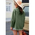 thumbnail image 1 of POGLIP Women's Green Pocket Raw Hem Buttoned Denim Jacket, 1 of 6