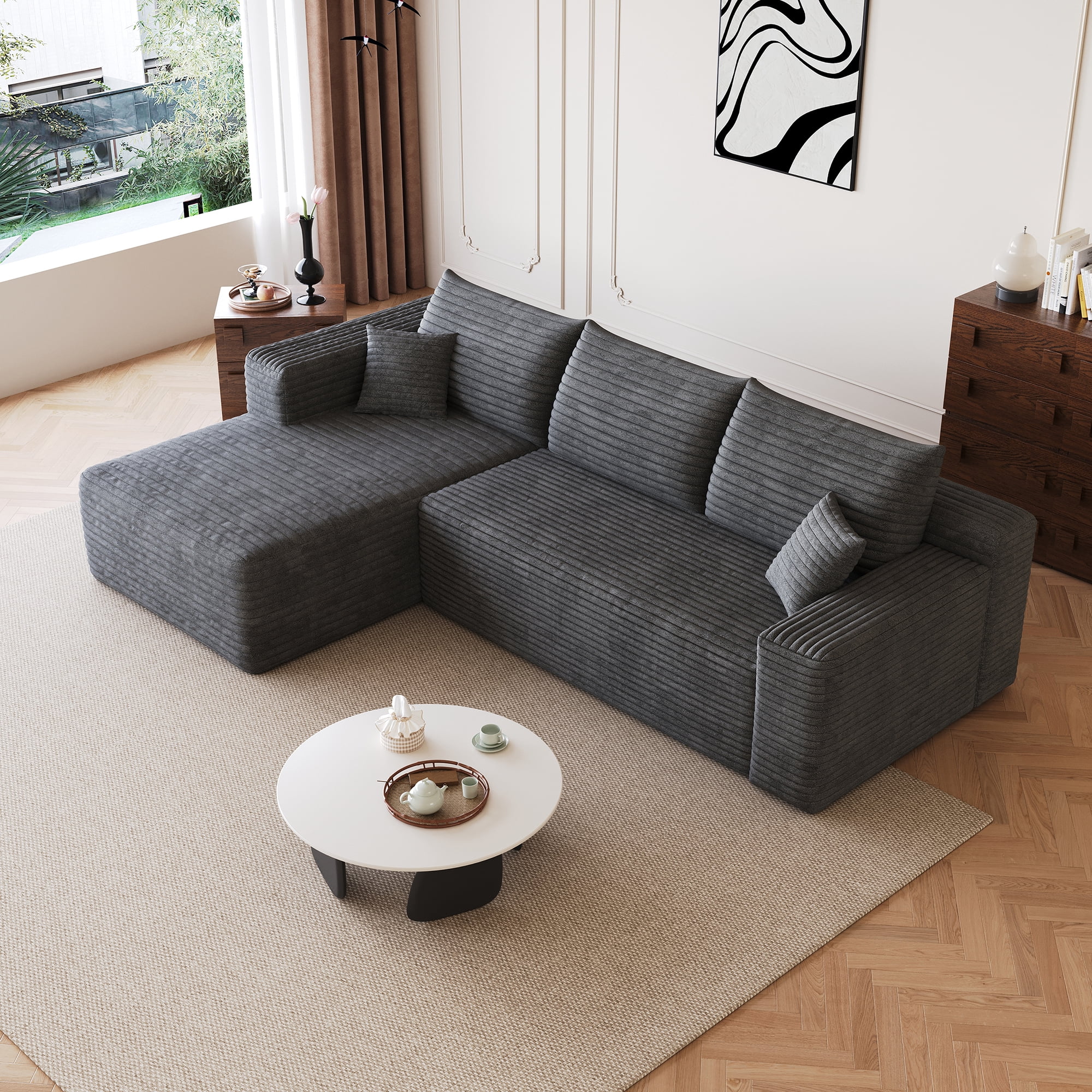 Leumius Modular Sectional Sofa,Oversized L-Shape Cloud Couch,Modern Corduroy Upholstered Couches for Living Room,No Assembly Required,Dark Gray(Left Facing Chaise)