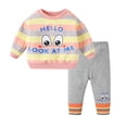 thumbnail image 1 of Gibobby Conjunto Niños pequeños Bebés Niños Niñas de dibujos animados lindo Sudadera Pullover Tops Pantalones a rayas Pantalones Traje Conjunto 2PCS Ropa(Rosa,12-18 Meses), 1 of 5