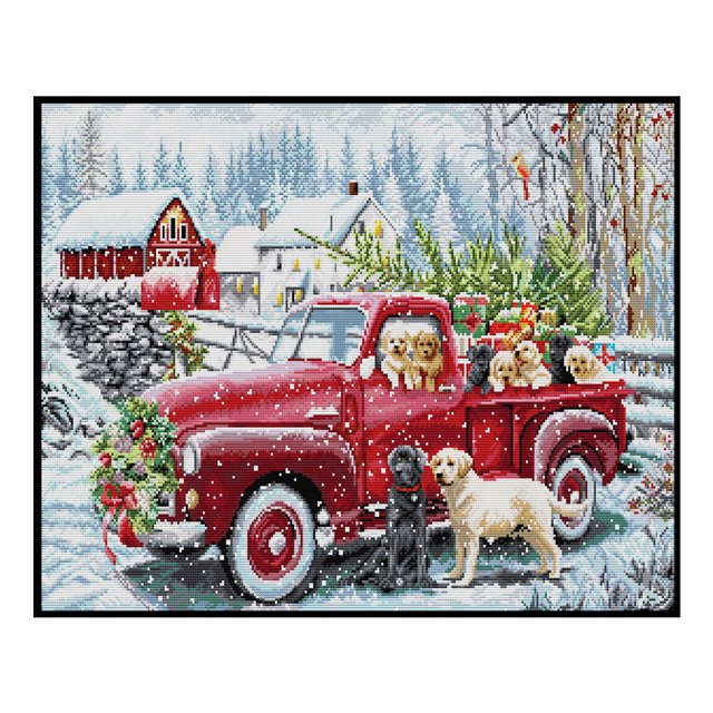 Cuadros Decorativos Bordado completo Hilo de algodón ecológico 14CT Impreso Kit de punto de cruz de coche de Navidad Ehuebsd embutido en tela